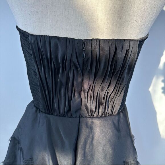 REBECCA TAYLOR Sateen Strapless Eyelash Tier Bustier Cocktail Mini Dress Black 6 - Picture 6 of 15